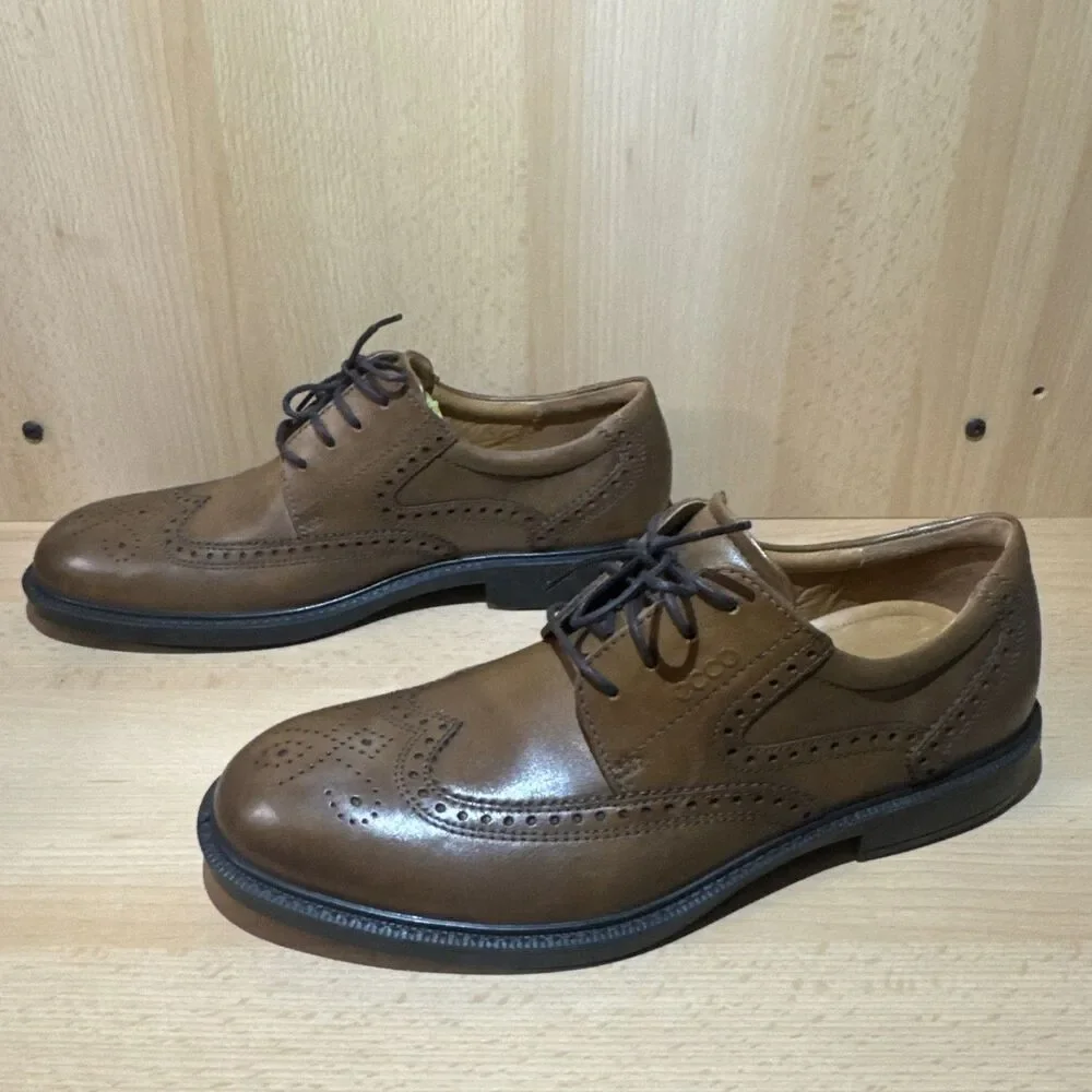 ECCO ST.1 Hybrid Lite Men's Cognac Brown Leather Brogue Oxford Shoes EU 46 US 12
